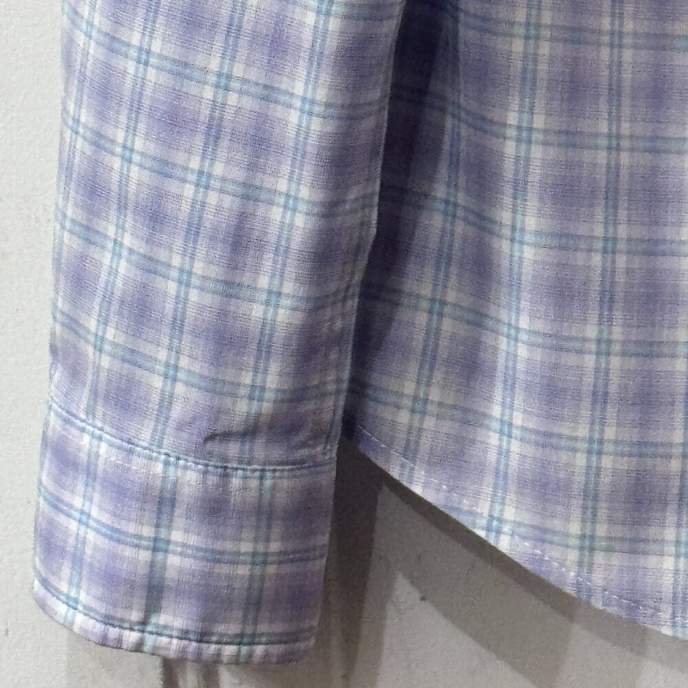 Banana Republic No-Iron Fitted Sz 14 Blouse Shirt Long Sleeve Light Purple Check - Picture 3 of 10